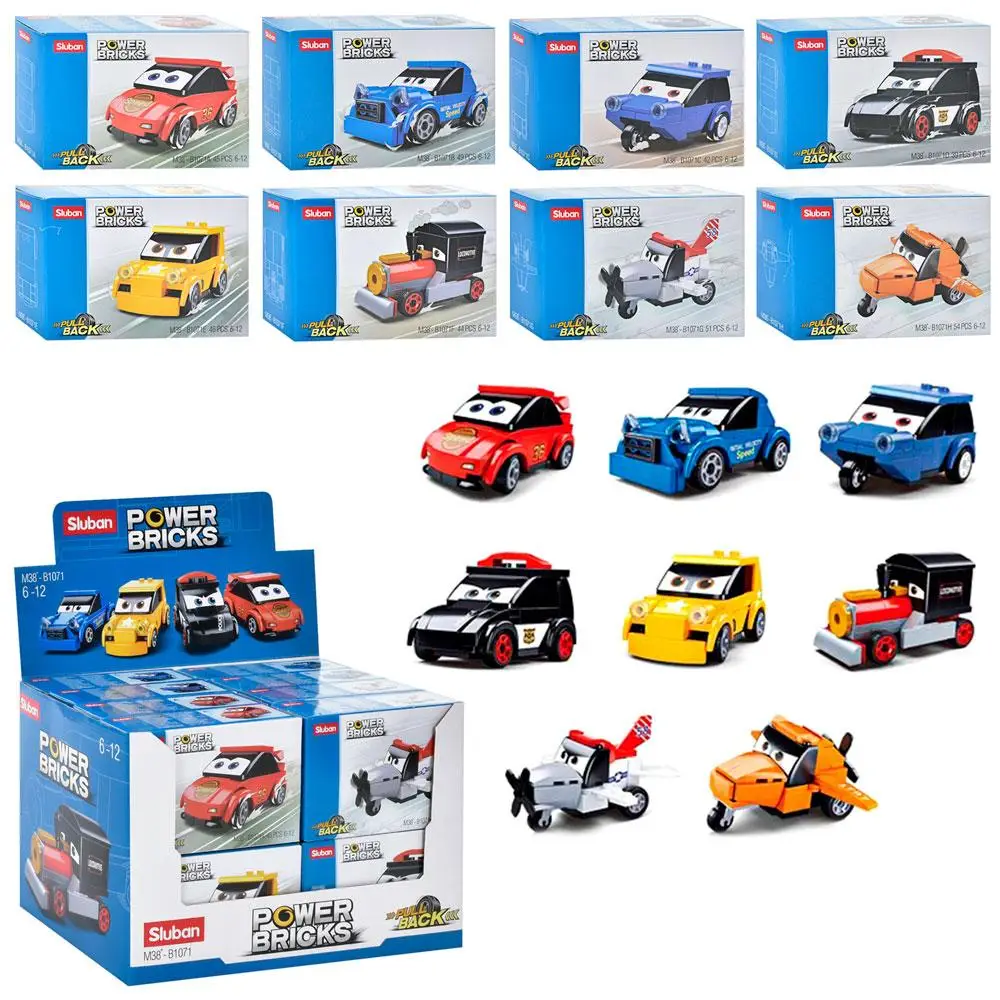 PowerBricks Pull-Back Building Brick Car Display Set, 1071