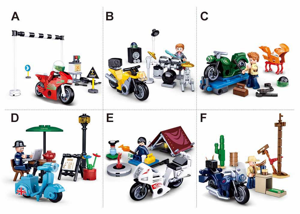 Motorcycle Building Brick Display Set, x12 Kits