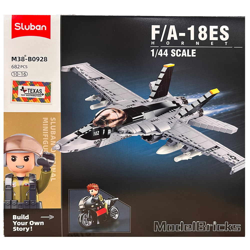Model F-18 Hornet Fighter Jet Building Brick Kit (628 pcs) – Texas