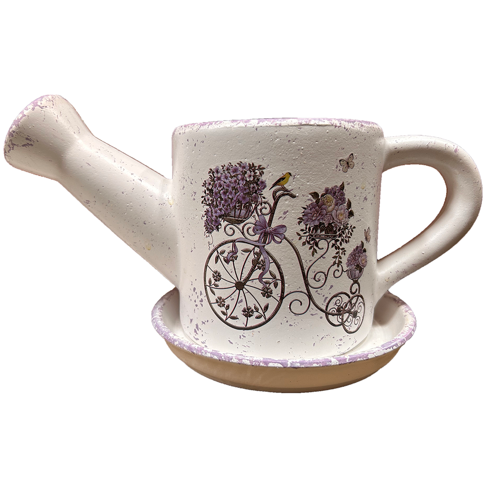 ceramic watering can flower pot Ceramic Flowerpot Watering Can Plant Pot Saucer Home Decor