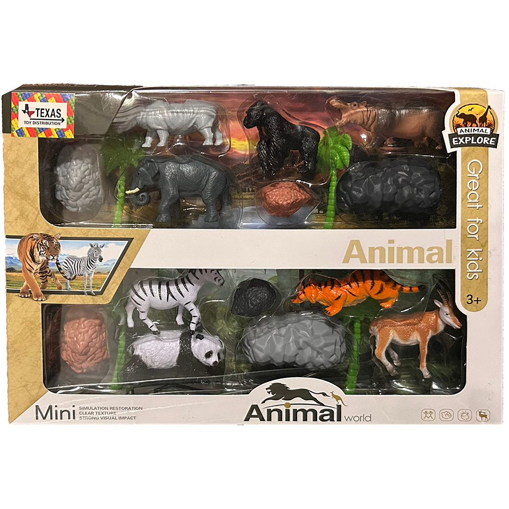 Jungle Safari Zoo Animal Figurines in Window Box
