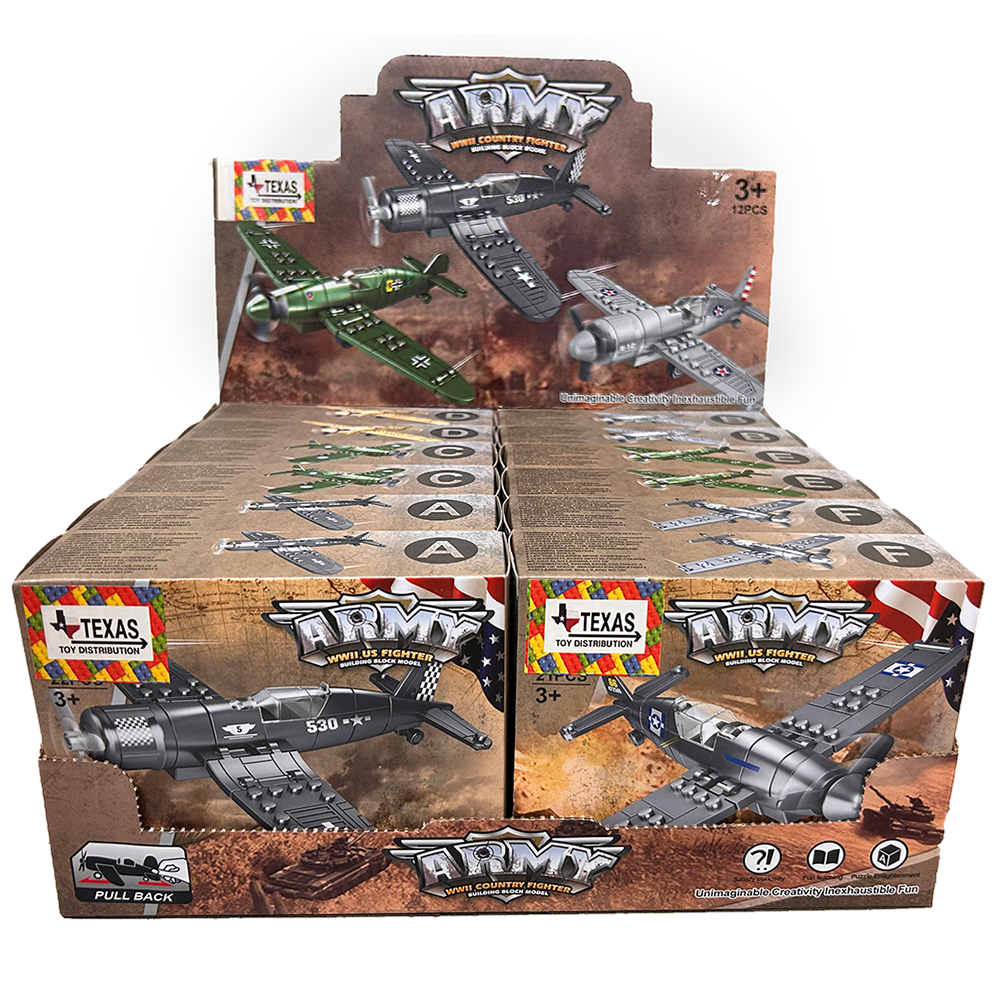 WWII Fighter Plane Building Brick Pull-Back Display Set – Texas WWII Fighter Plane Building Brick Pull-Back Display Set – Texas