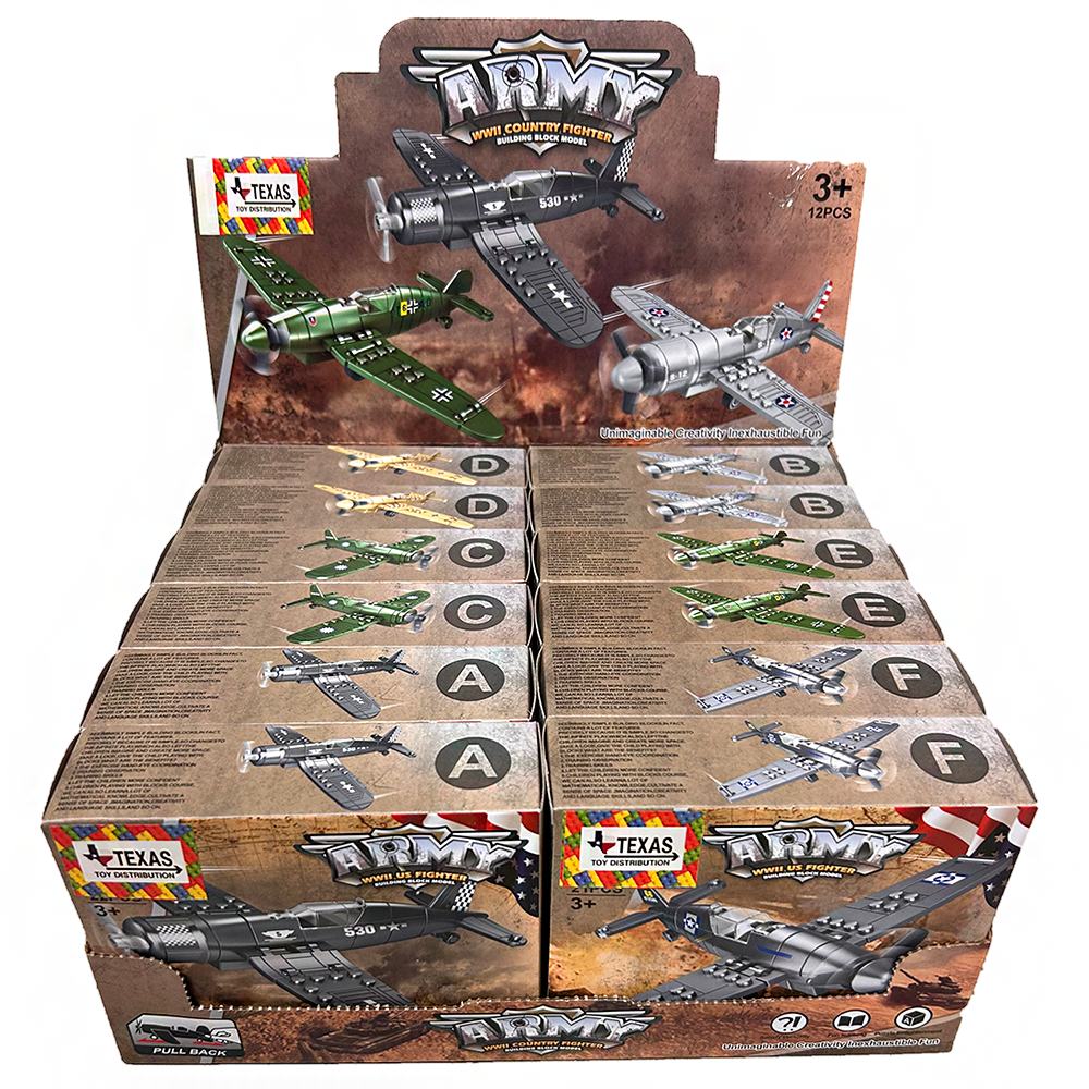 WWII Fighter Plane Building Brick Pull-Back Display Set