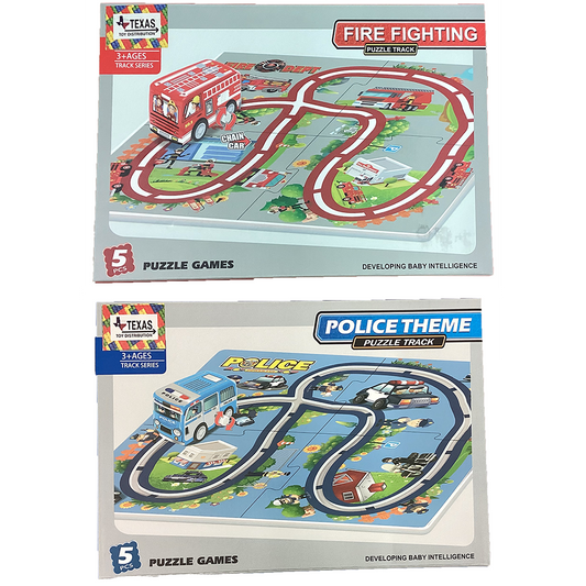 Fire and Police Puzzle Track Kits with Wind-Up Vehicle