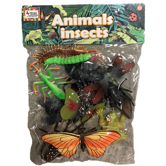 Large Insect Figurines, 7" Bugs in Peggable Bag