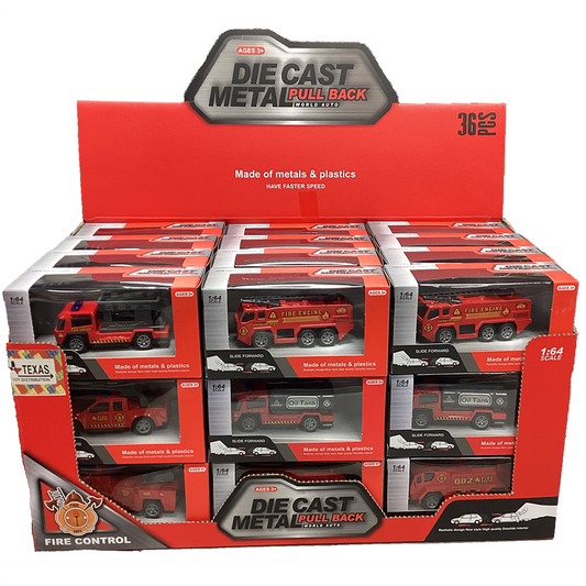 Firefighters Die-cast Pull-Back Fire Vehicle Display of 36