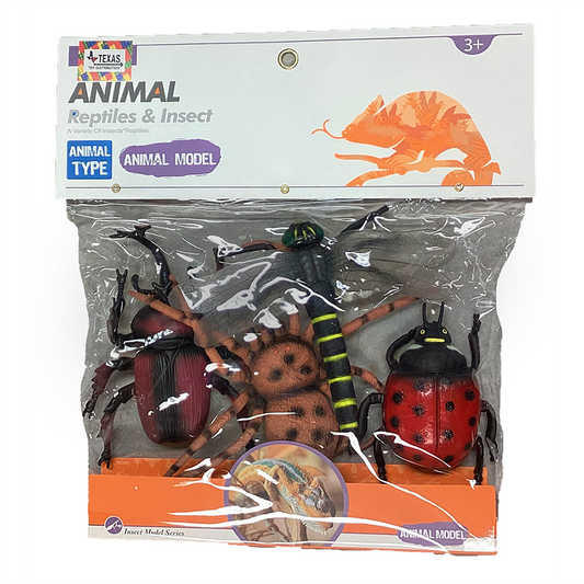 Four Large Insect Figurines, Assorted Bugs in Peggable Bag