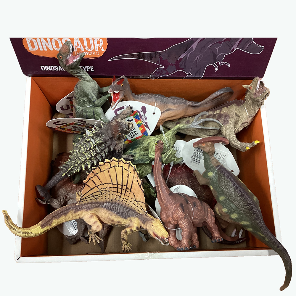 Dinosaur 7" Painted Figurine Display Box, 12 pieces