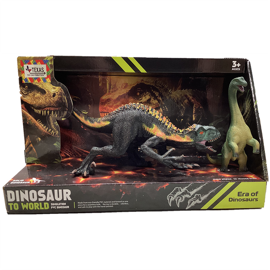 Dinosaur Window Box Black Raptor and Brachiosaurus Figurines