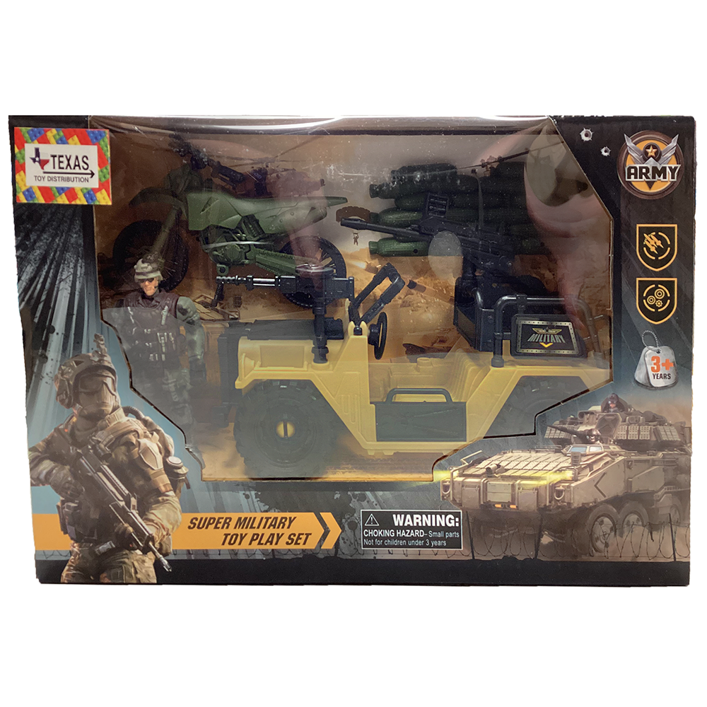 Military Toy Play Set Window Box with Figurine and Jeep