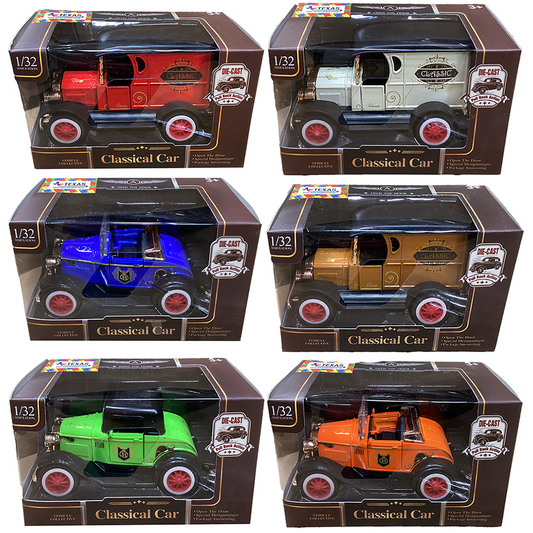 Classic Pull-Back Vehicles Die-Cast Vintage Cars, Assort x6