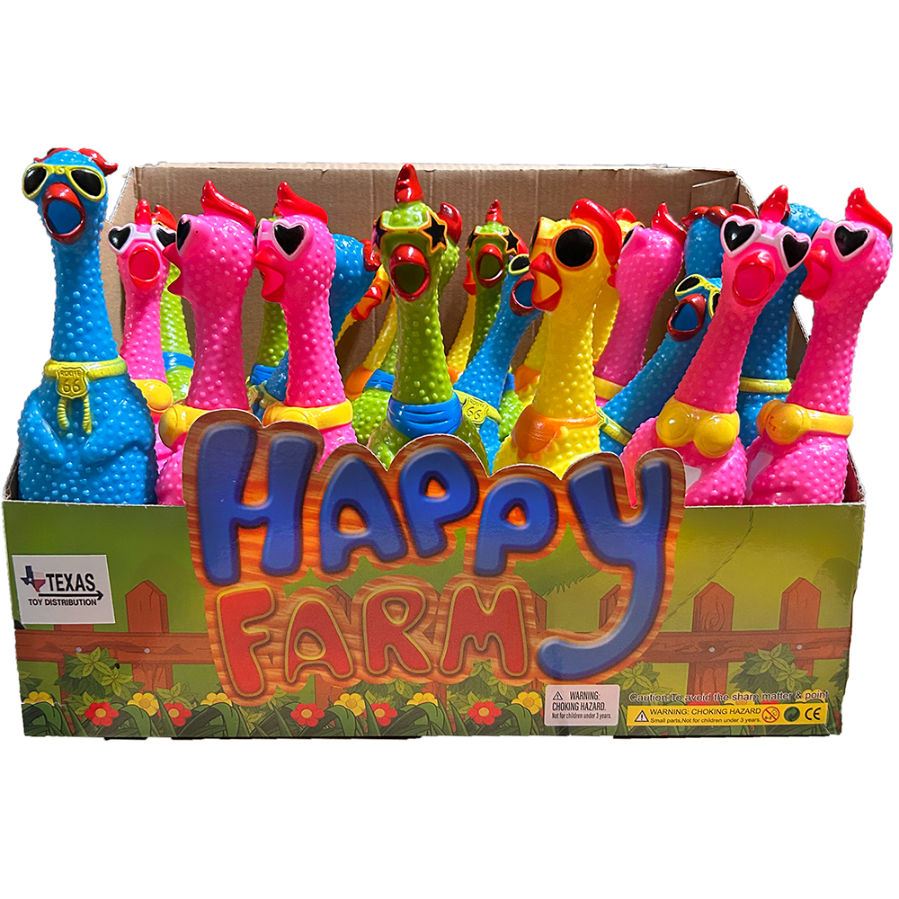 Screaming Rubber Chicken Display of 24, Assorted Colors