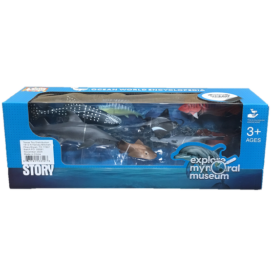 8 Ocean Animal Aquatic Rubber Figurines in Window Box