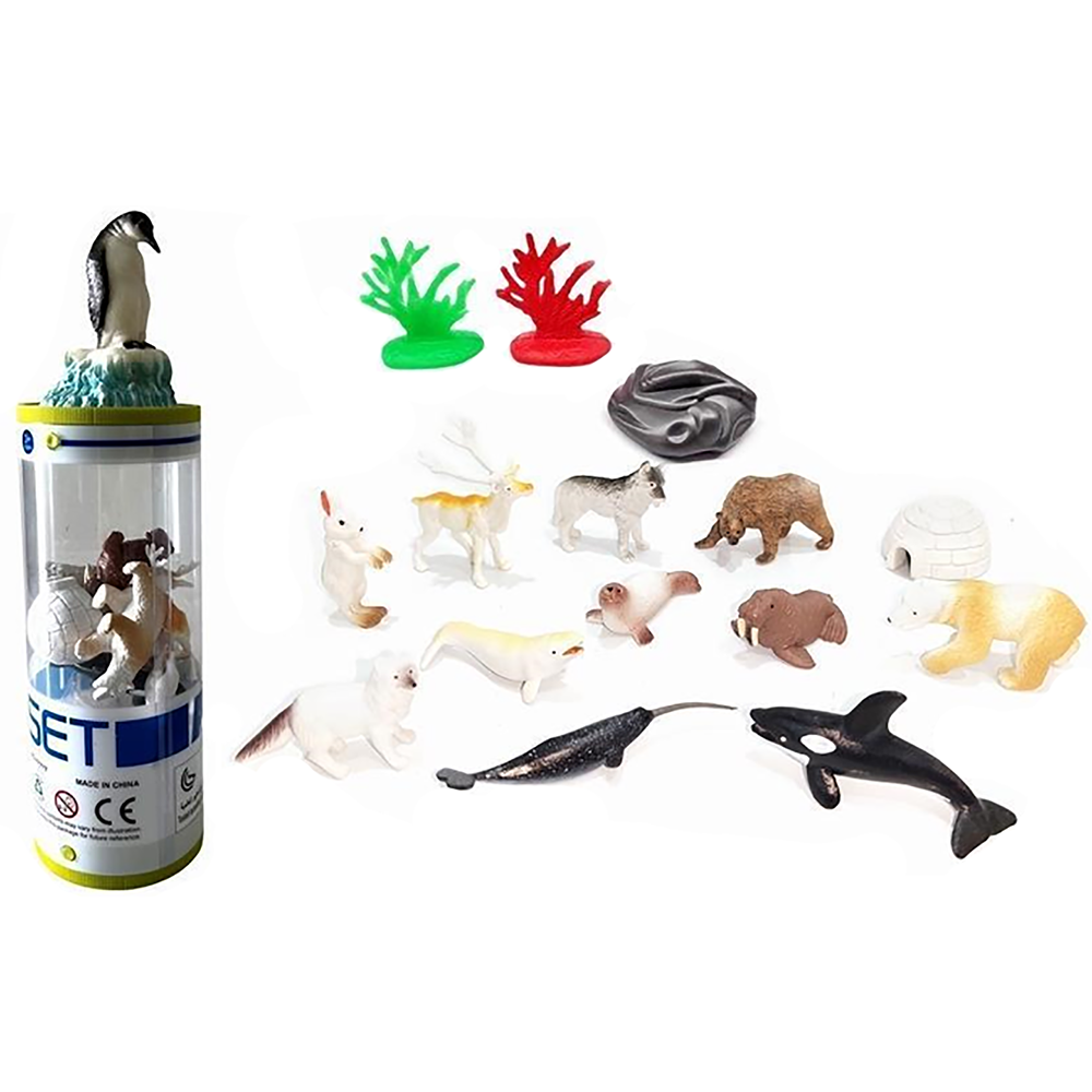 Arctic Animal 3" Figurines Tube with Shark Head Topper