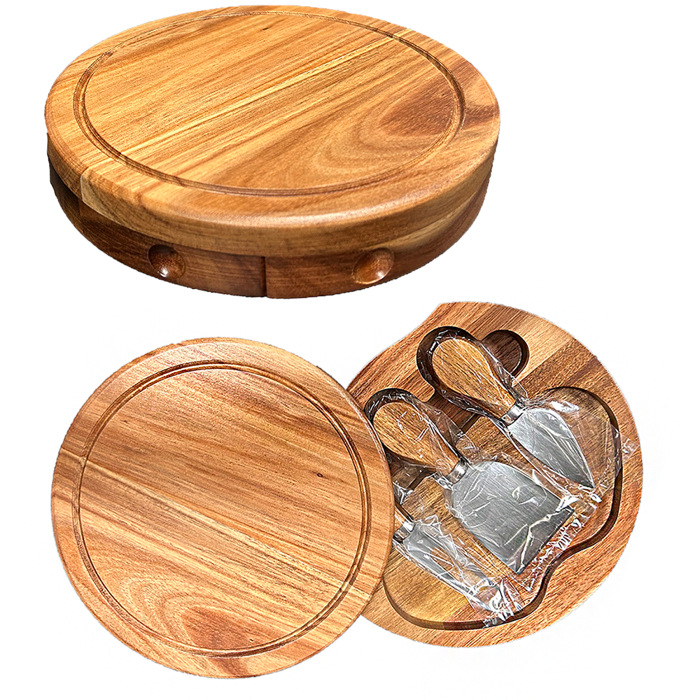 Acacia Cheese Board Set with Swivel Lid and 3 Tools