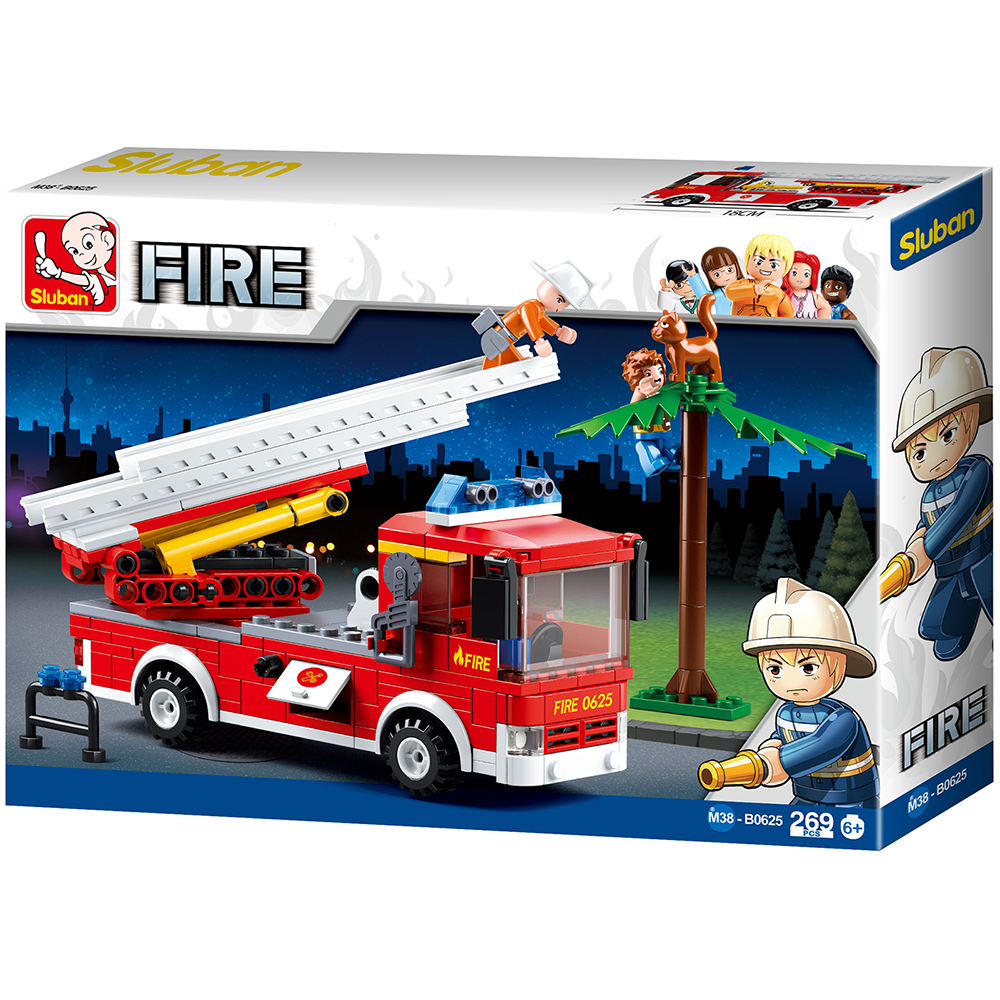 Fire Truck with Aerial Ladder Building Brick Kit (269 Pcs)