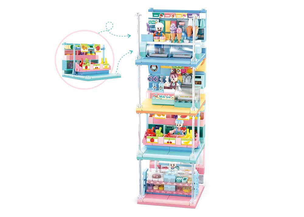 Food Shop Building Brick Display Set (x2 of each kit A-D)