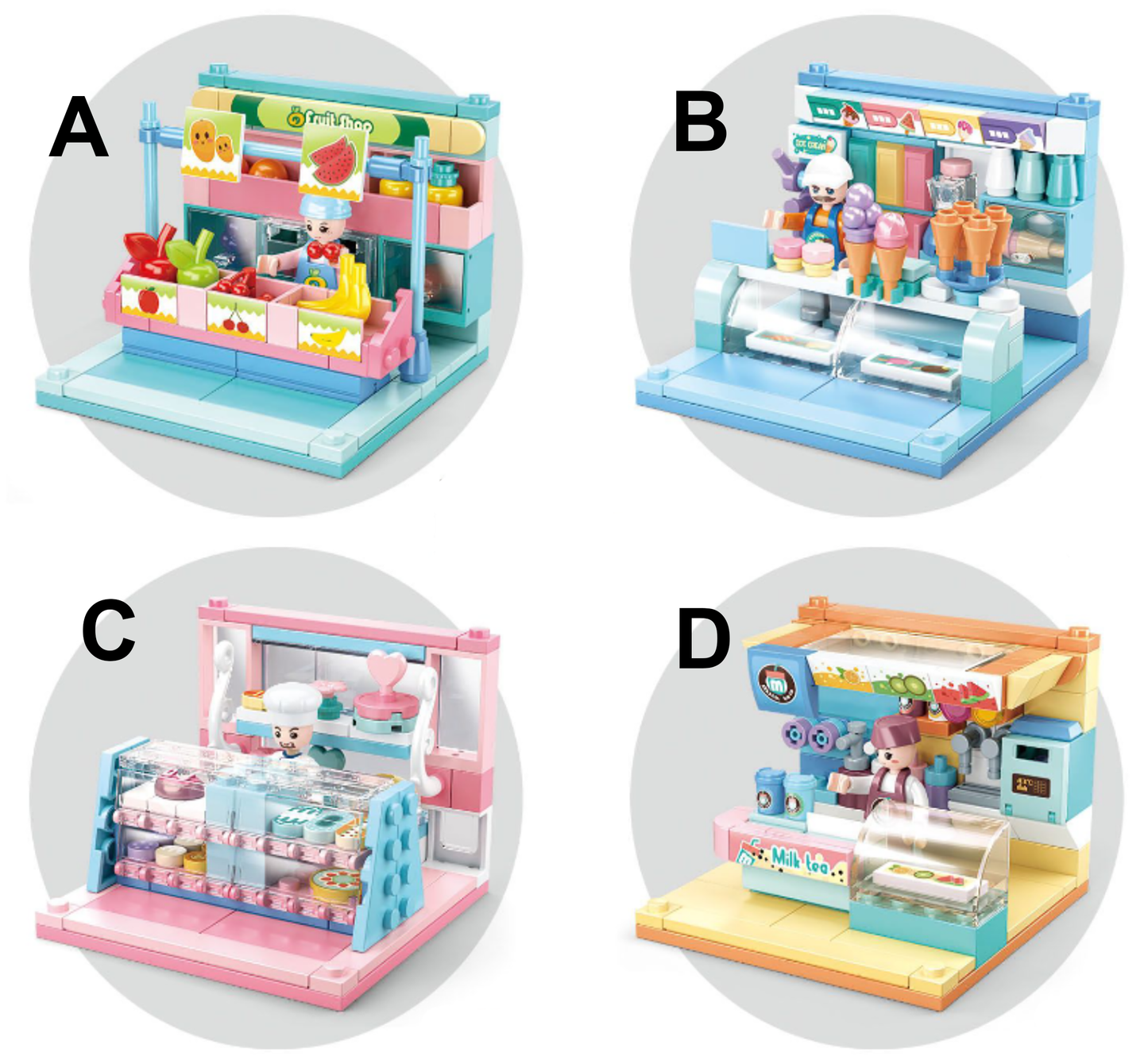 Food Shop Building Brick Display Set (x2 of each kit A-D)