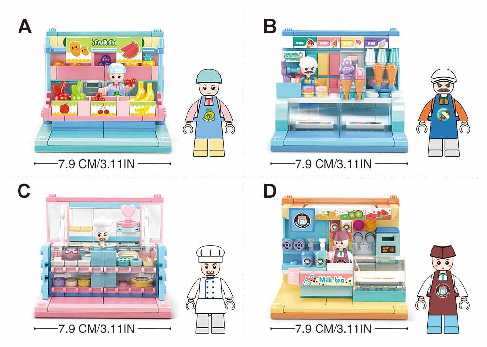 Food Shop Building Brick Display Set (x2 of each kit A-D)