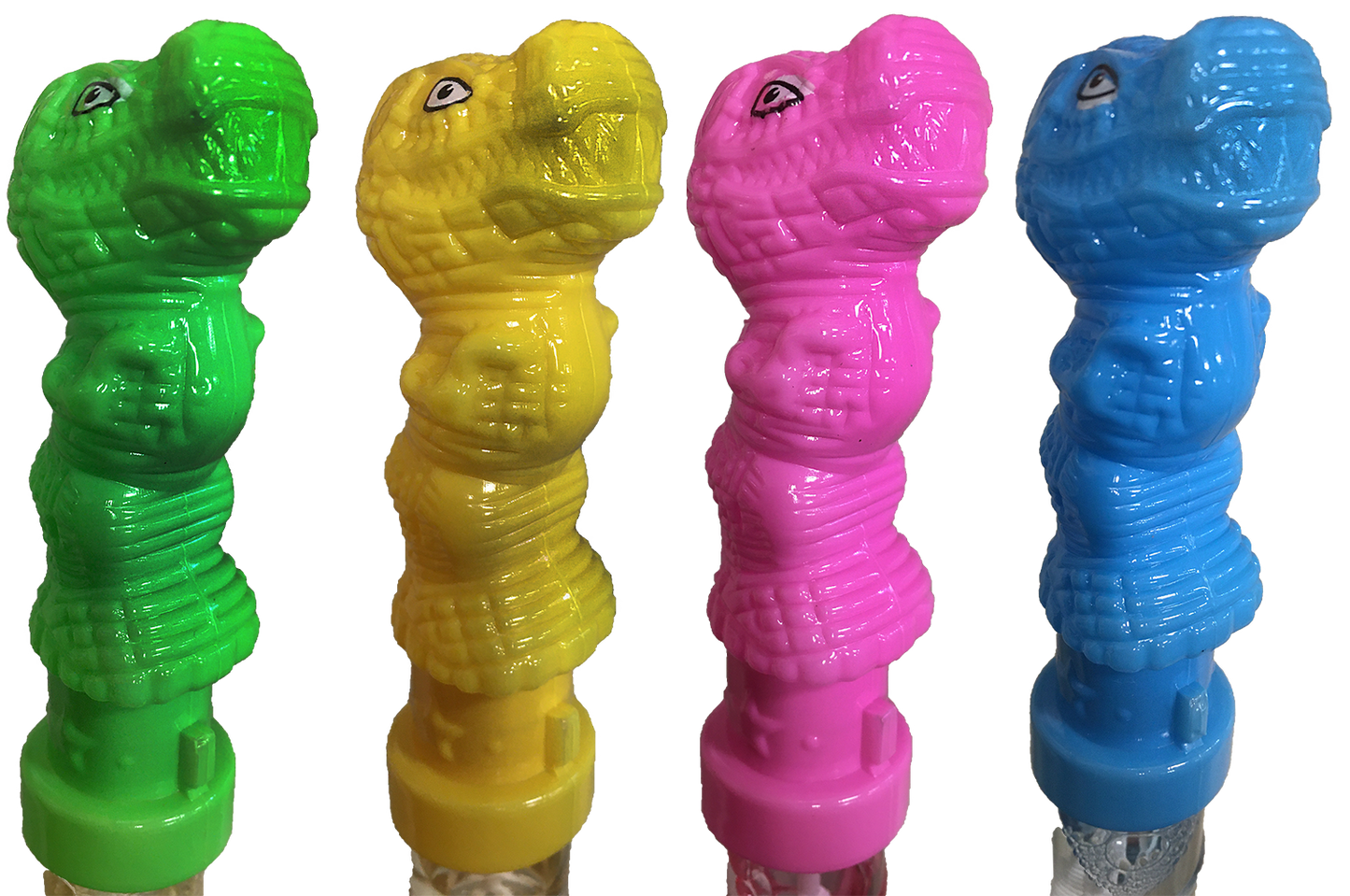 Dinosaur Bubble Wand Display, x24 wands in 4 colors