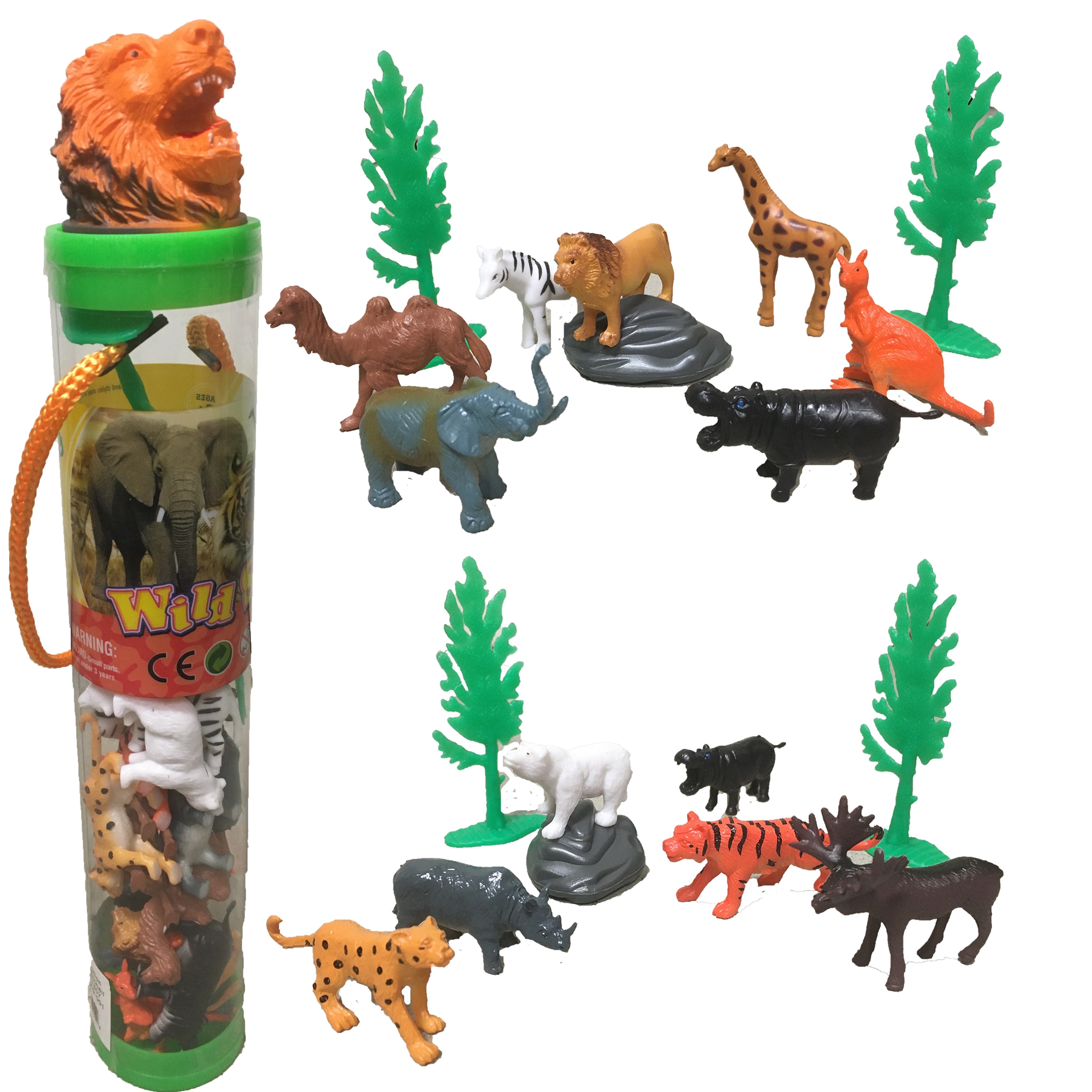 Zoo Animal Figurines in Clear Tube with Lion Head Topper – Texas Zoo Animal Figurines in Clear Tube with Lion Head Topper – Texas