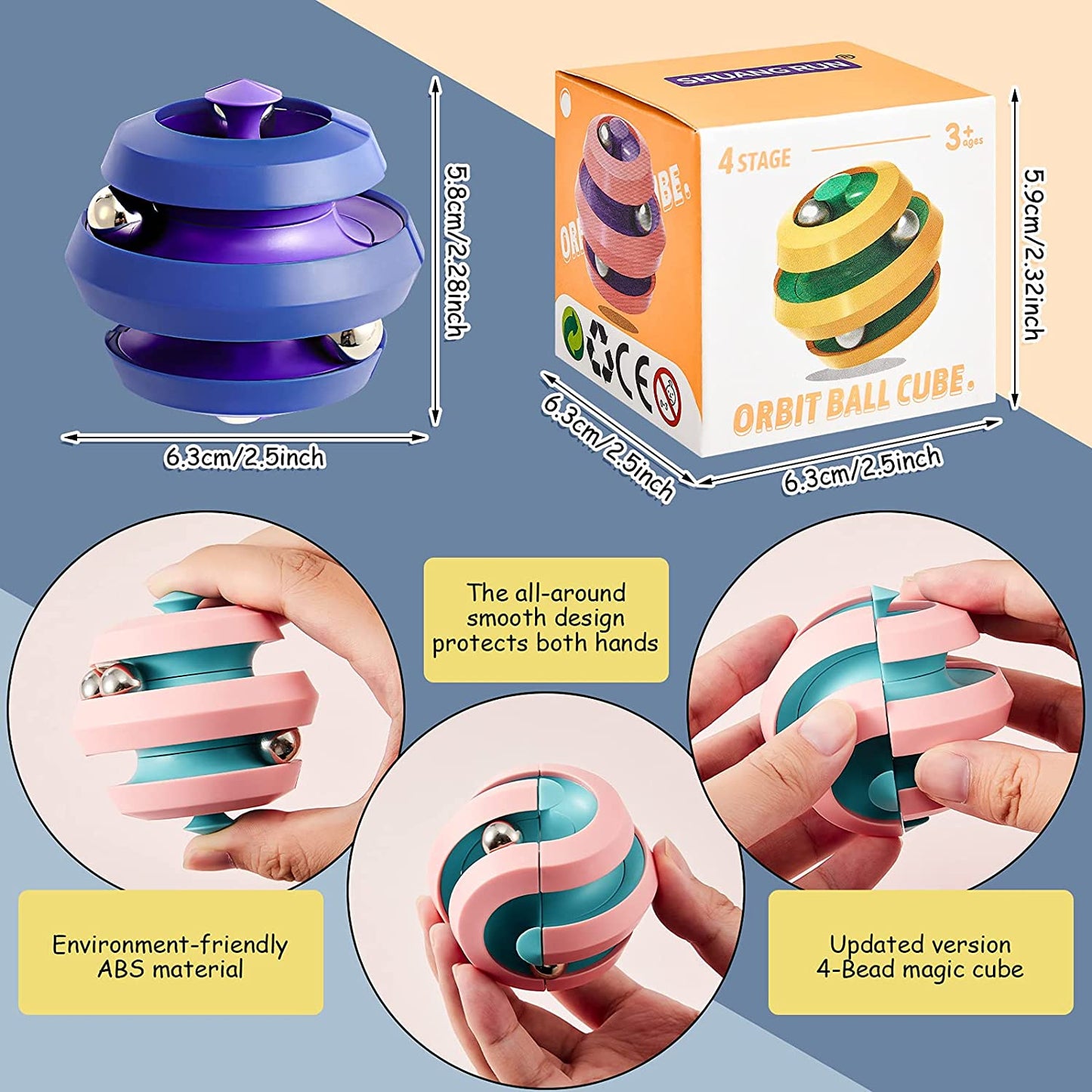 Fidget Ball Rotating Orbit Marble Toy, Four Colors Available