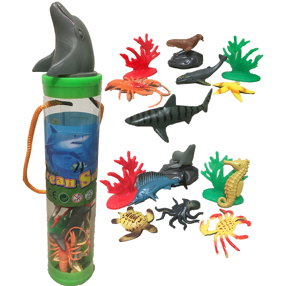 Sea Animal Figurines in Clear Tube with Dolphin Head Topper Texas Toy Distribution