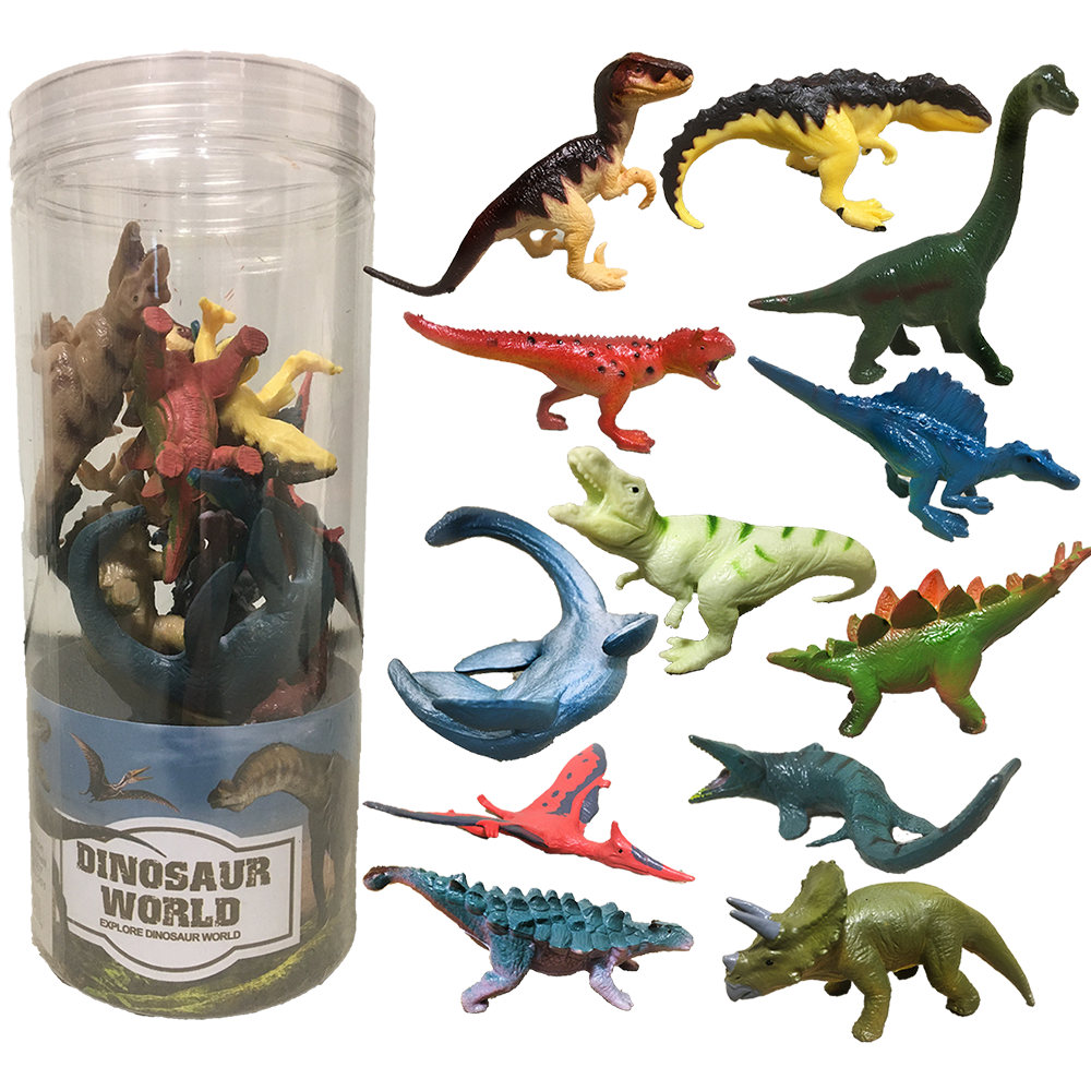 Dinosaur 3" Figurine Assortment in Clear Container, Collect All 12pcs