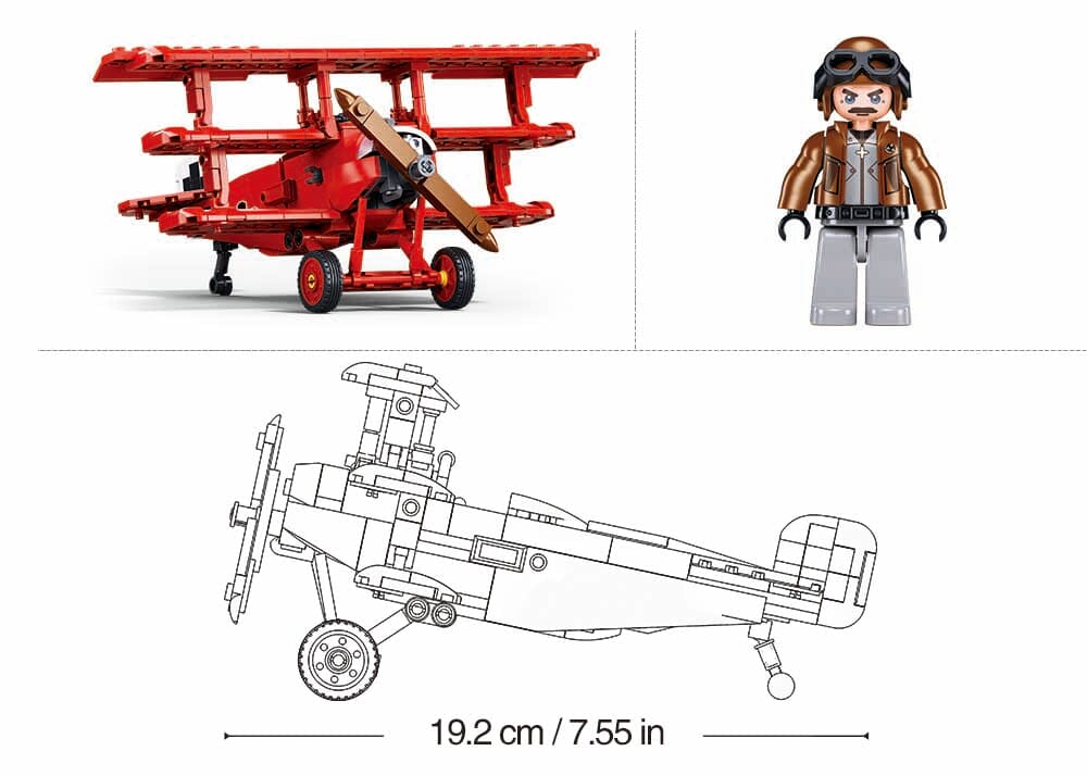 Model Bricks Fokker DR-S1 Plane Building Brick Kit (281 pcs)