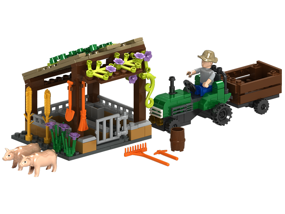 Pig Farm and Tractor Building Brick Kit 202 pcs Texas Toy Distribution