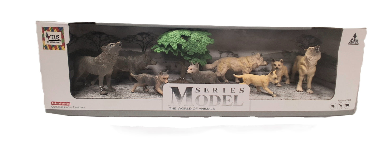 Wild Animal Wolf Figurine Models in Open Window Box