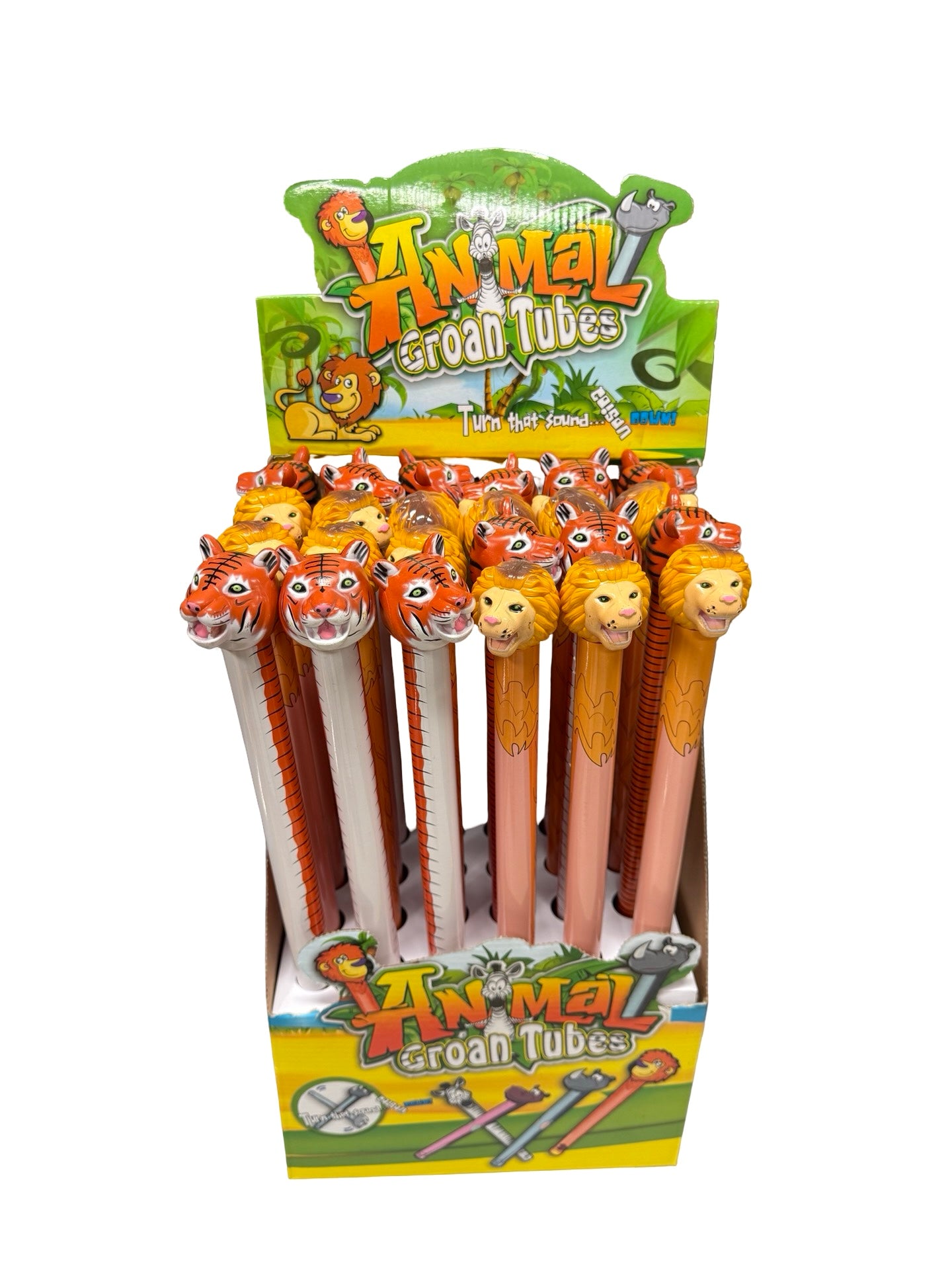 Tiger & Lion Groan Tube Display of 24
