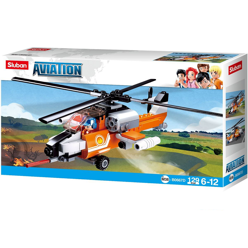 Aviation Fire Helicopter Building Brick Kit (129 pcs)