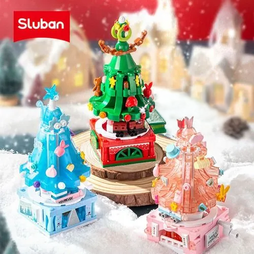 Christmas Tree Rotating Toy Building Brick Display of 6