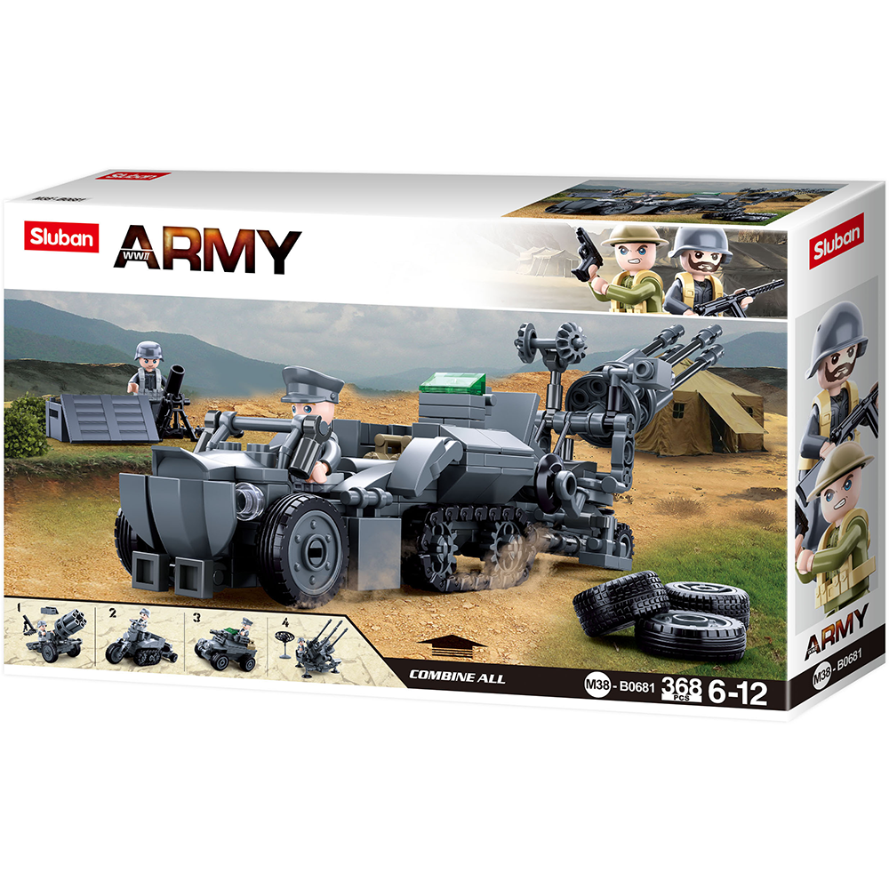 WW2 Army 4-in-1 Armored Vehicle Building Brick Kit (353 pcs)