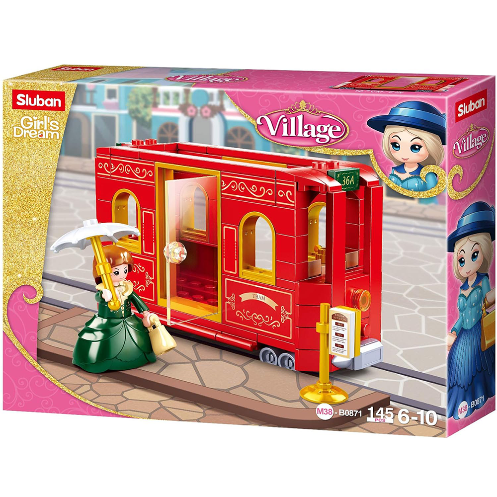 Girl's Dream Village Trolley Bus Building Brick Kit (145 pcs)