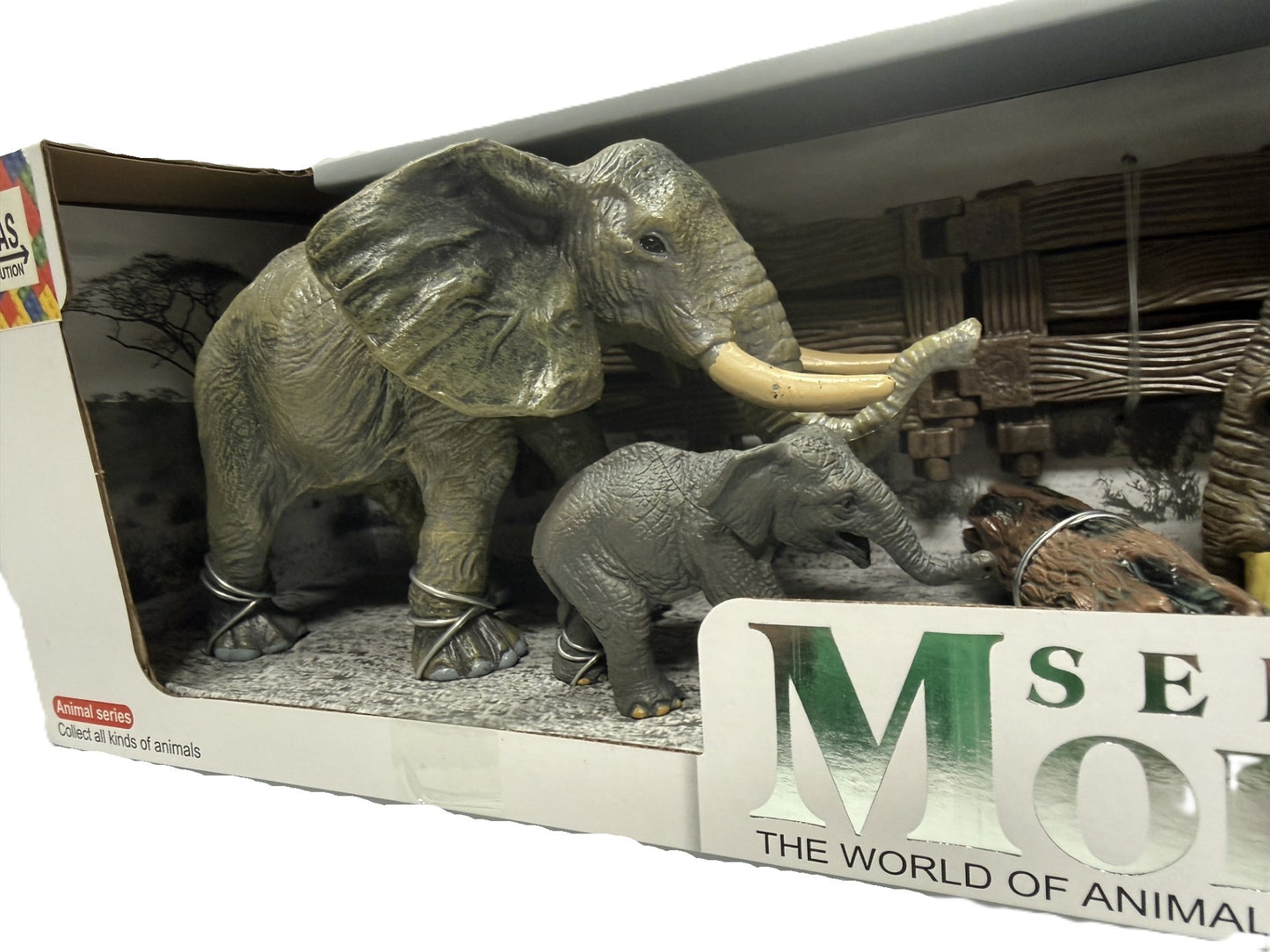 Wild Animal Elephant Figurine Models in Open Window Box
