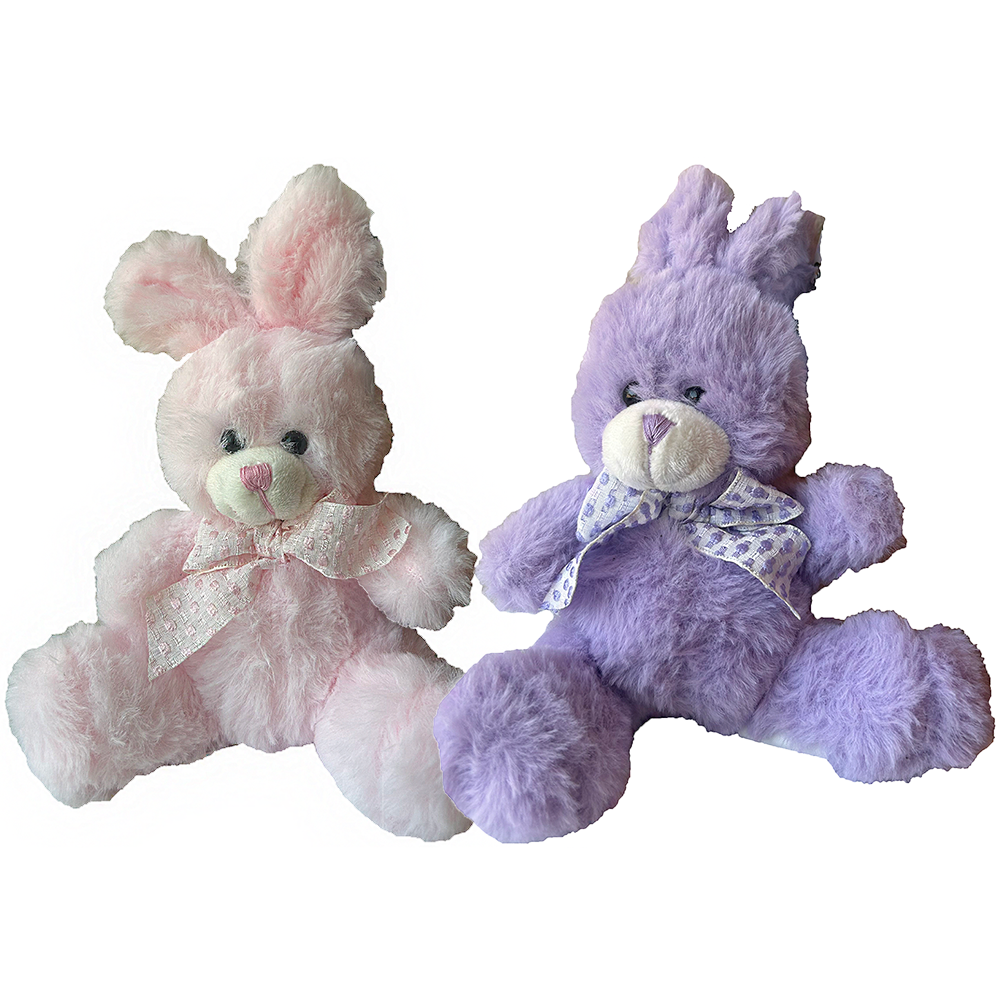 Colorful Rabbit Plush Toys 7.5" Tall Bunny, Purple and Pink