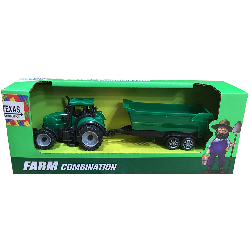 Farm Tractor and Wagon Vehicle Set in Open Window Box