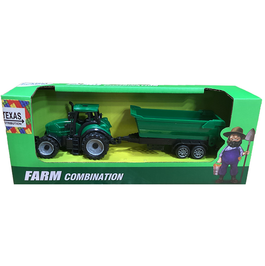 Farm Tractor and Wagon Vehicle Set in Open Window Box