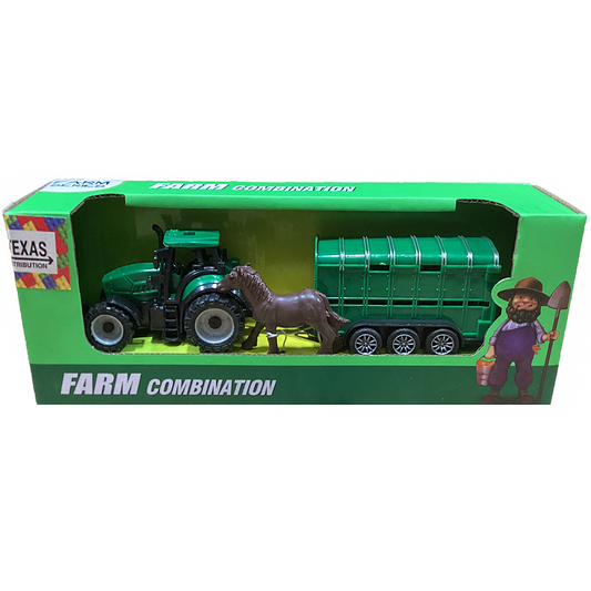 Farm Tractor and Horse Trailer Vehicle Set, Open Window Box