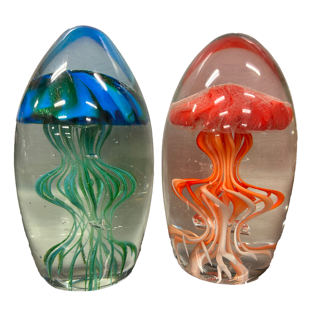 Glass Jellyfish Decorative Art Pieces, Two Colors (Blue and Red)