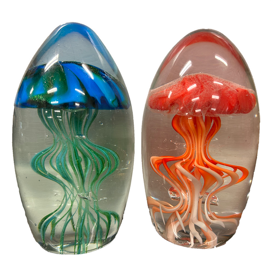 Glass Jellyfish Decorative Art Pieces, Two Colors (Blue and Red)