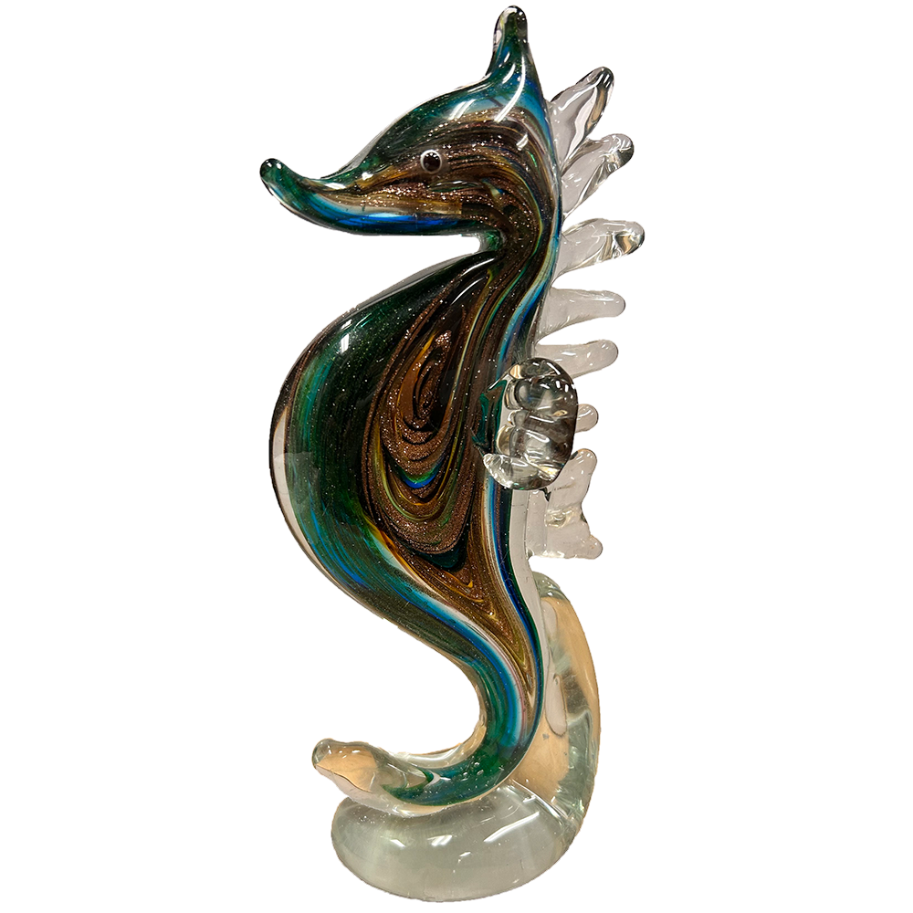 Glass Sea Horse Standing Aquatic Sculpture, Two Colors