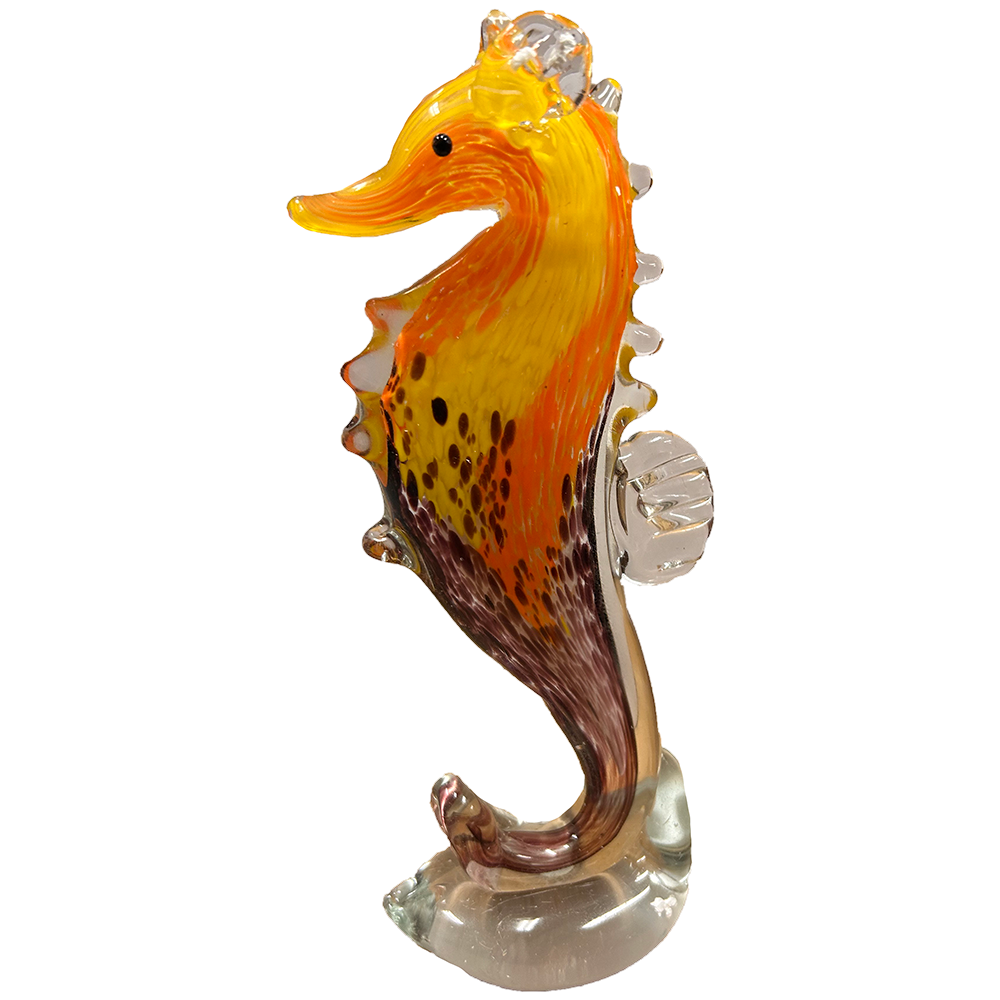 Glass Sea Horse Standing Aquatic Sculpture, Two Colors