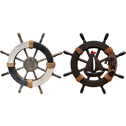 Decorative Nautical Ship Wheel with Twine, 17.7" Two Styles