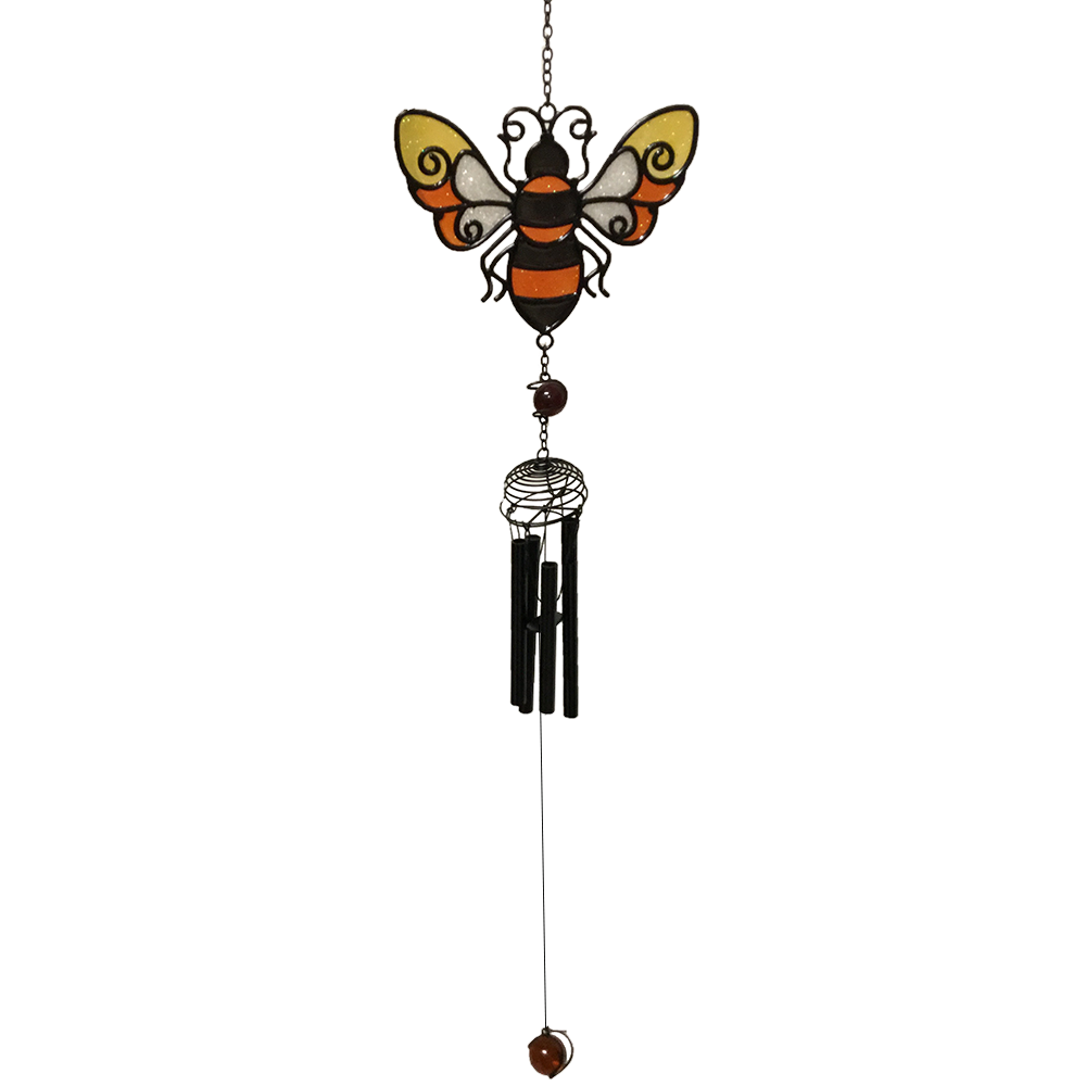 Stained Glass Style Bee Wind Chime Yard Art Home Decor