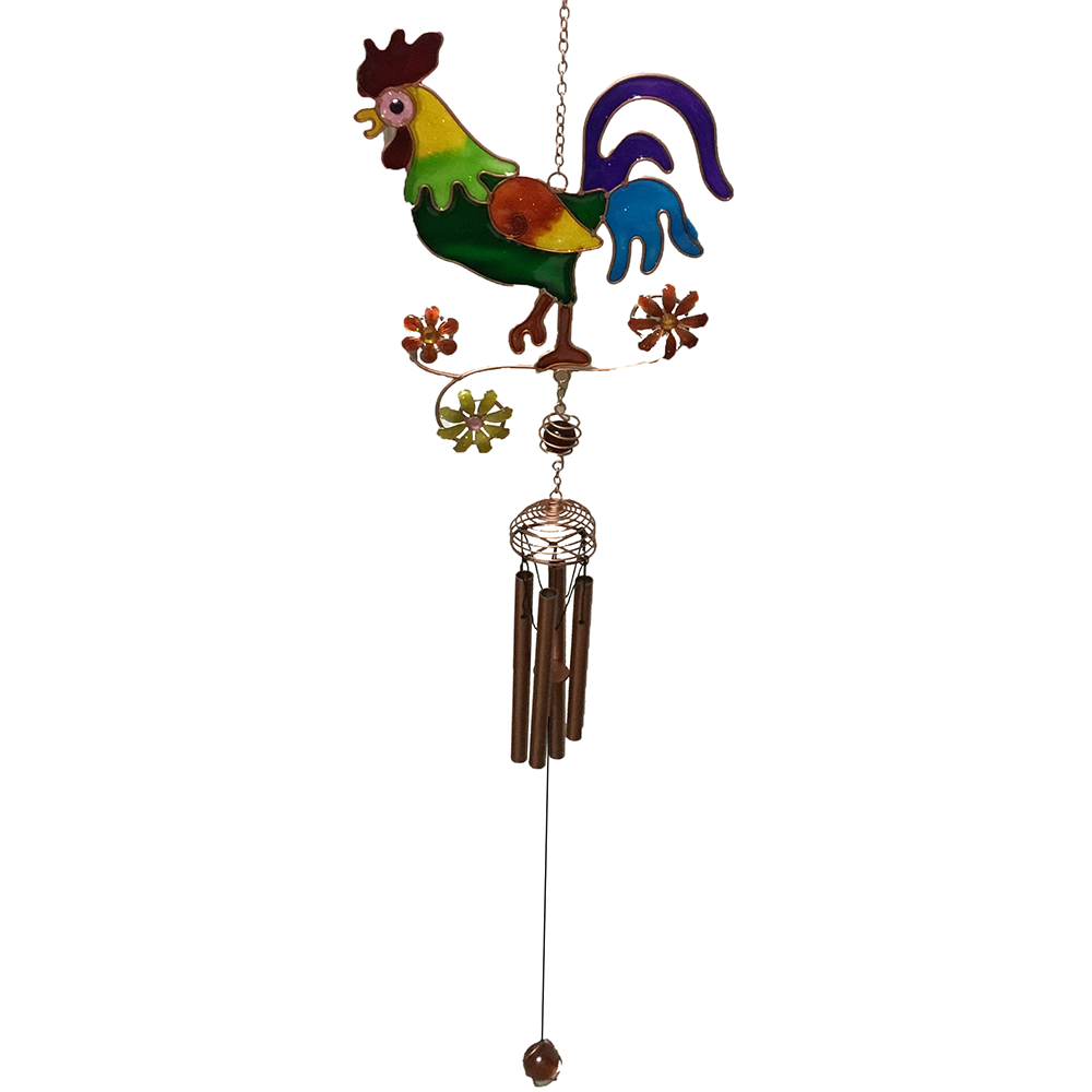 Stained Glass Style Rooster Wind Chime Yard Art Home Decor