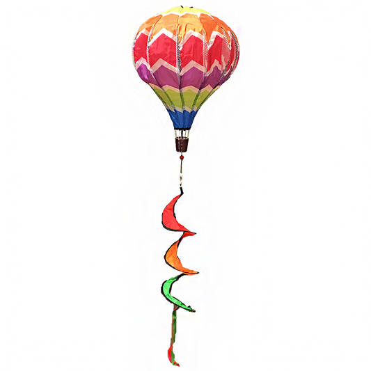 Rainbow Hot Air Balloon Colorful Wind Spinner with Tail