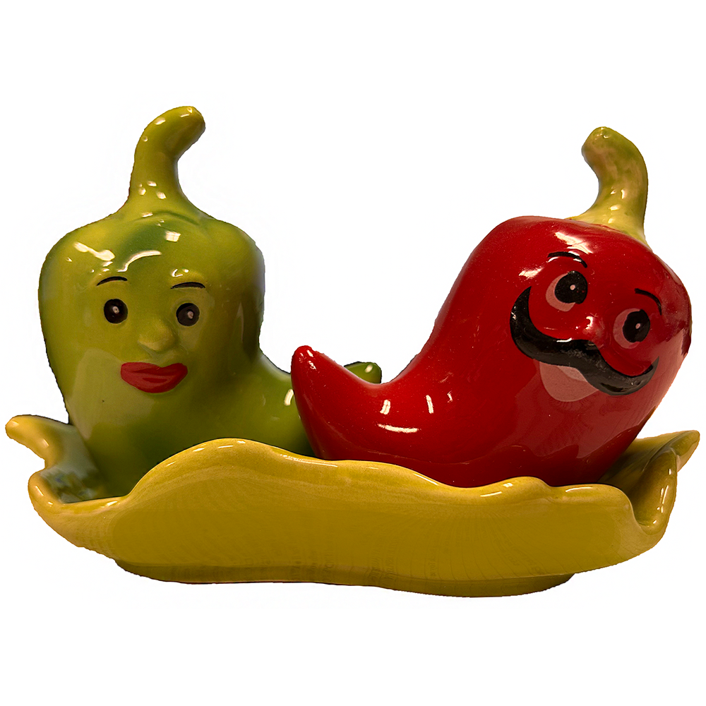 Chile Peppers Ceramic Salt and Pepper Shaker Set with Tray